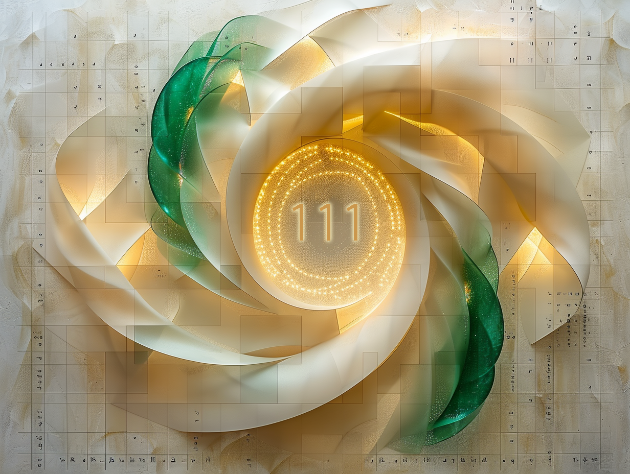 Composizione numerologica 111 in verde e oro, simbolo del Sentiero dei Numeri